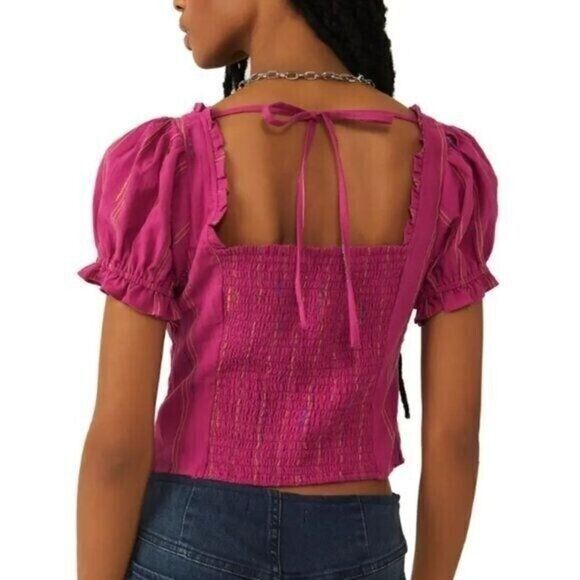 Free People OB1505275 Women's Sz S Raspberry Sherbert Pink Serotonin Corset Top - Picture 5 of 5